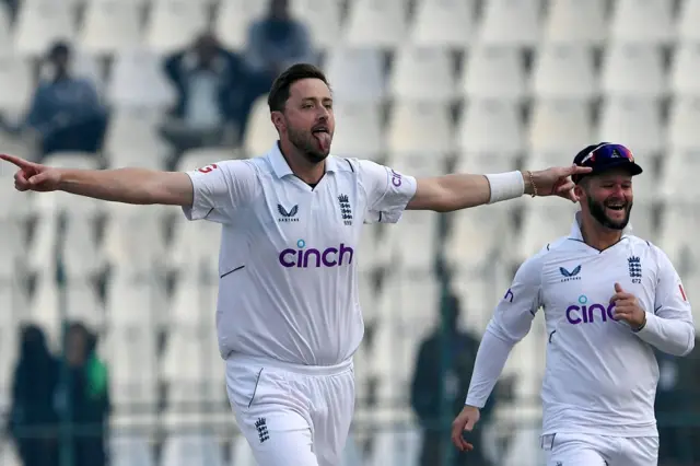 Ollie Robinson celebrating a wicket