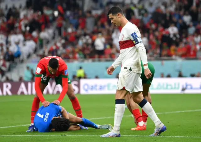 Cristiano Ronaldo of Portugal reacts after a missed chance