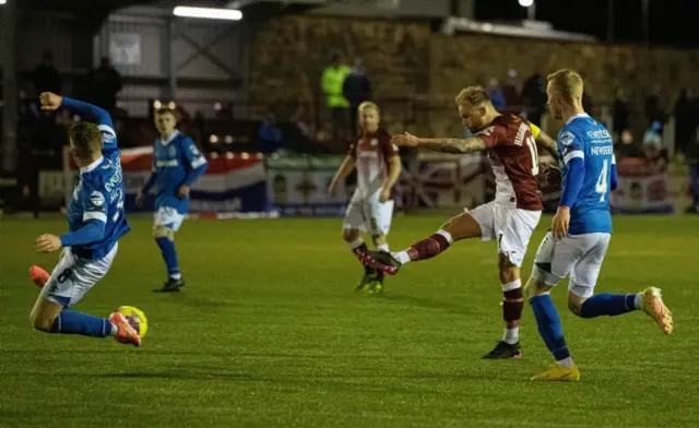 Kelty's Kallum Higginbotham scores the equaliser