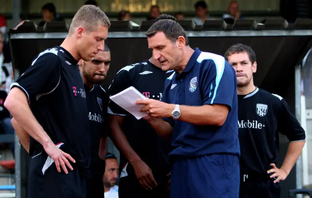 Tony Mowbray and West Brom players during his time in charge