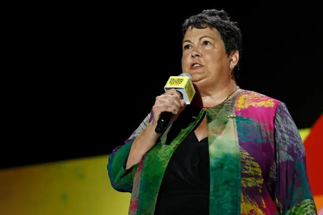 U.S. Ambassador to Ghana, Virginia E Palmer speaks on stage during Global Citizen Festival 2022: Accra on September 24, 2022