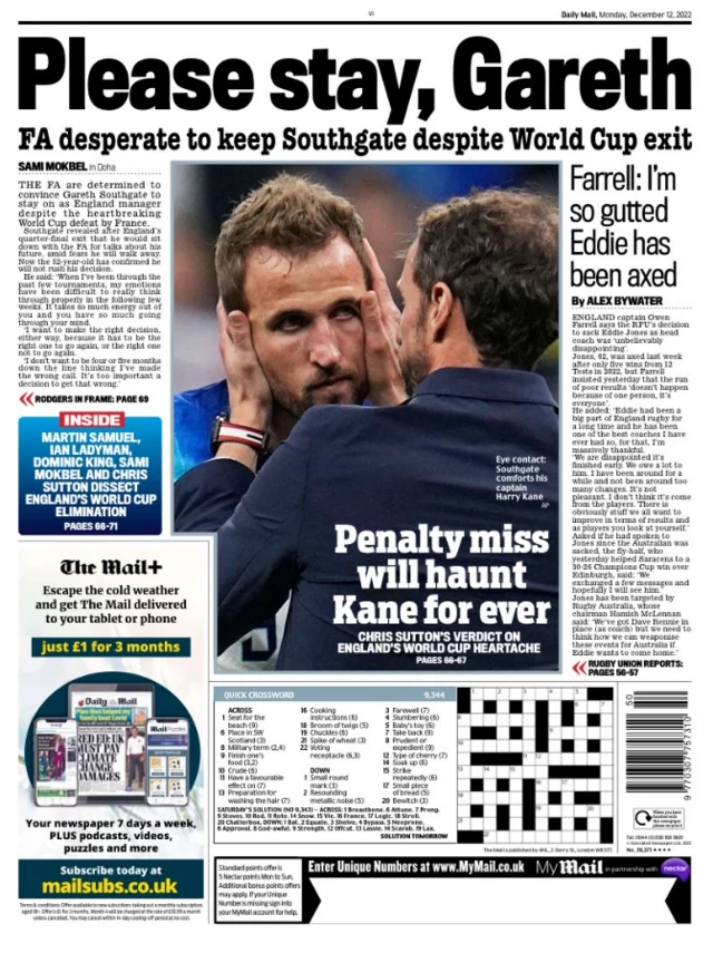 Mail back page - 'Please stay Gareth'