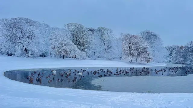 Icy lake in Wanstead, Greater London