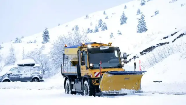 Snow ploughs were out in force in the Cairngorms National Park near Aviemore