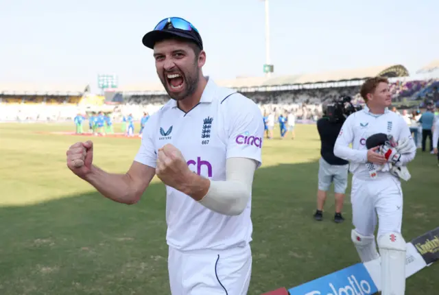 Mark Wood celebrating