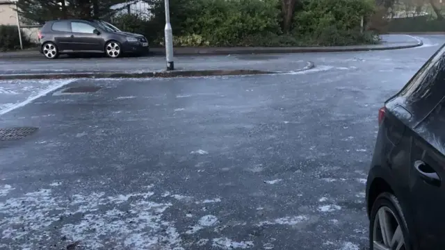 Icy road in Cornwall