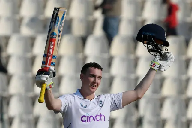 England's Harry Brook celebrates a century in second Test v Pakistan in Multan