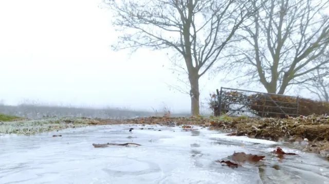 Icy path in Hemingby, Lincolnshire