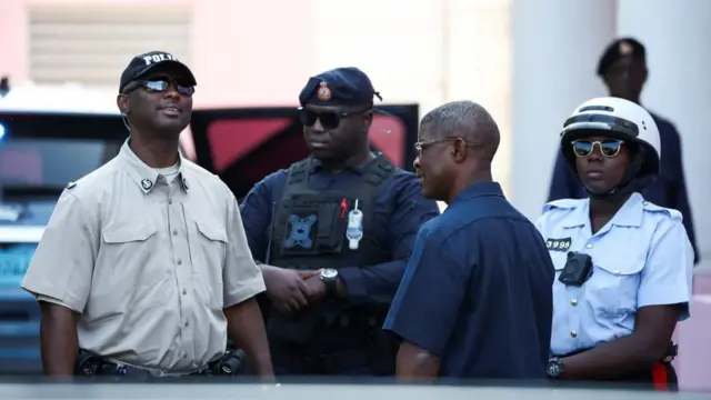 Bahamian Police outside the court house