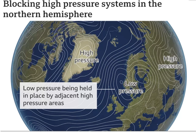 Map showing pressure systems over the northern hemisphere