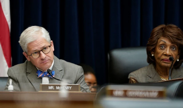 Republican ranking member of the Committee U.S. Rep. Patrick McHenry (R-NC) and House Financial Services Committee Chair Rep. Maxine Waters (D-CA) look on, at a U.S. House Financial Services Committee hearing investigating the collapse of the now-bankrupt crypto exchange FTX after the arrest of FTX founder Sam Bankman-Fried