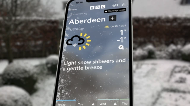 BBC weather app on a mobile phone