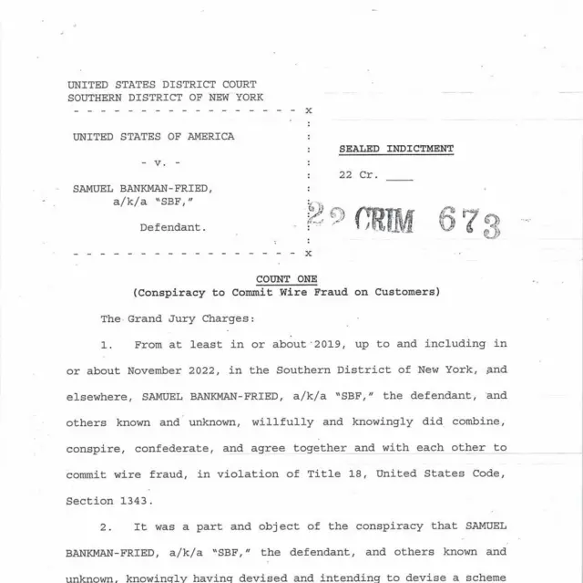 Front page of the US court indictment