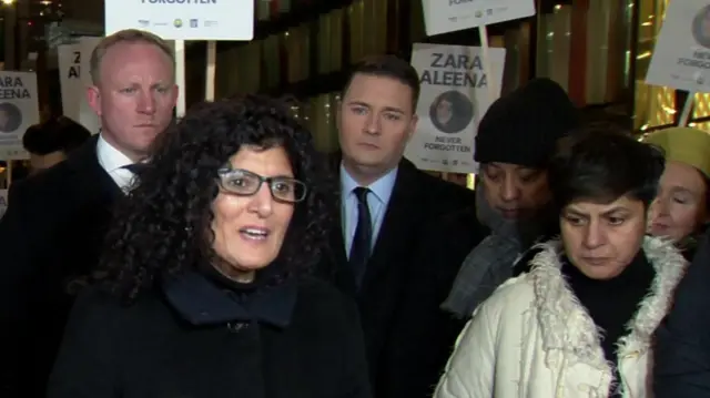 Farah Naz, Zara Aleena's aunt, speaks to reporters outside court