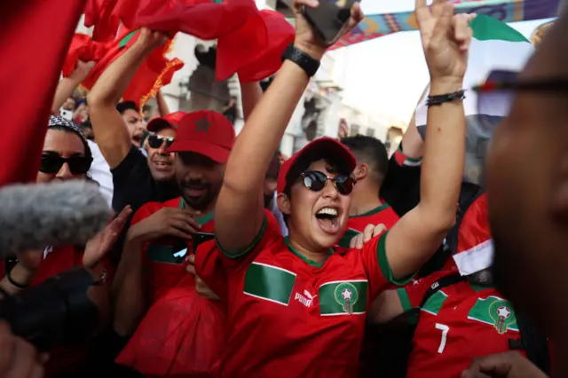 Morocco fans in the Souq Waqif marketplace in Doha, Qatar