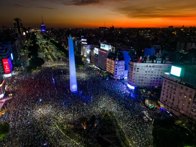 Crowds at the Obelisk in Buenos Aires