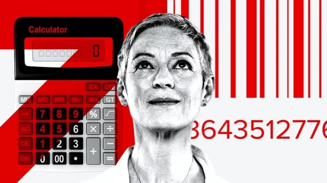 Woman in front of a calculator