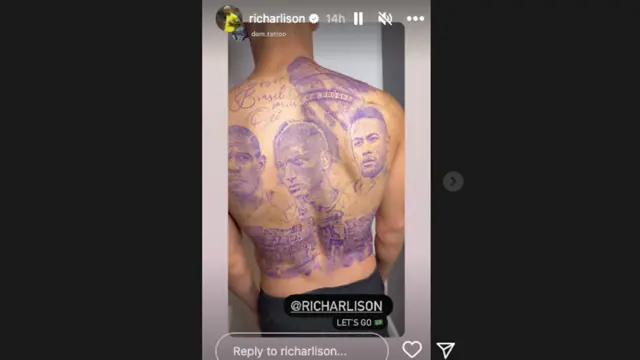 Richarlison posted plans for his new tattoo on Instagram.