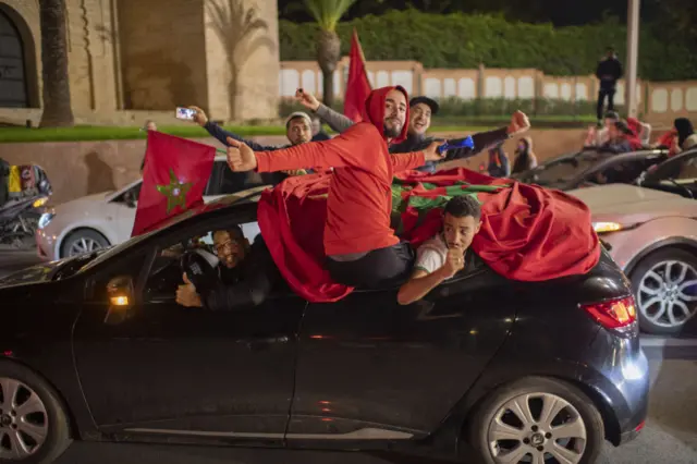 Moroccans in Rabat celebrate their team's victory over Portugal