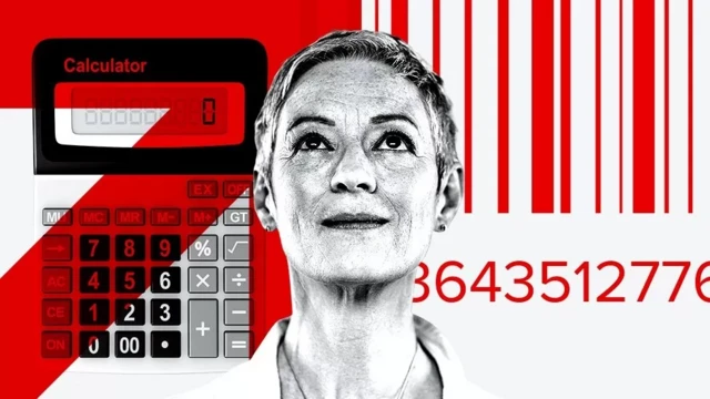 Image of a calculator and a woman's face