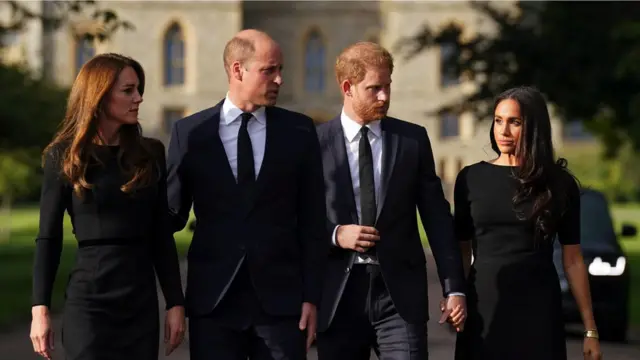 The Prince and Princess of Wales walk with the Duke and Duchess of Sussex