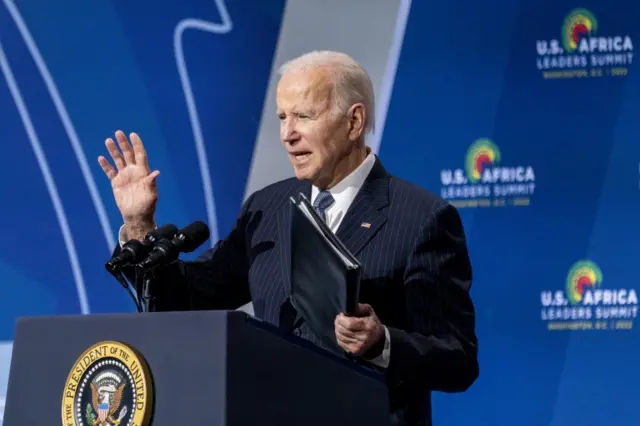 US President Joe Biden delivers remarks during the U.S. Africa Leaders Summit