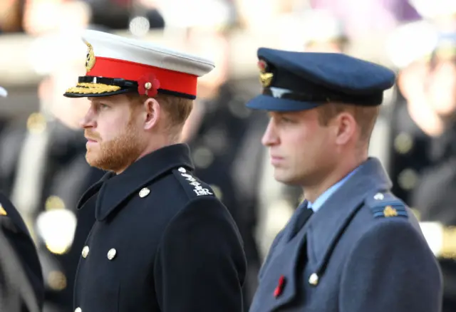 Prince William and Prince Harry at a Remembrance Day service in 2019