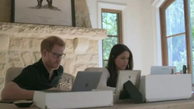 Harry and Meghan at laptops