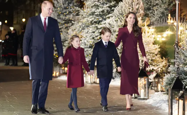 Prince and Princess of Wales, and Prince George and Princess Charlotte walking together