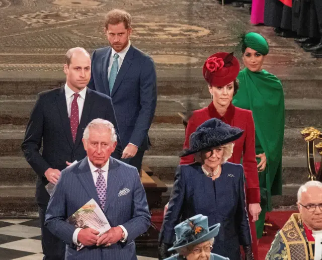 Prince Charles , Prince William and Catherine, Duchess of Cambridge , Prince Harry and Meghan, Duchess of Sussex attend the annual Commonwealth Service at Westminster Abbey.