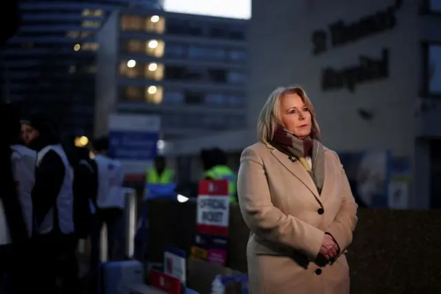 Pat Cullen, head of the Royal College of Nursing union, pictured outside St Thomas' Hospital in London