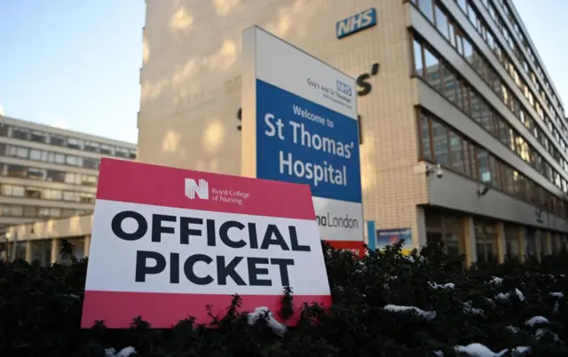 A picket line outside St Thomas' Hospital in London