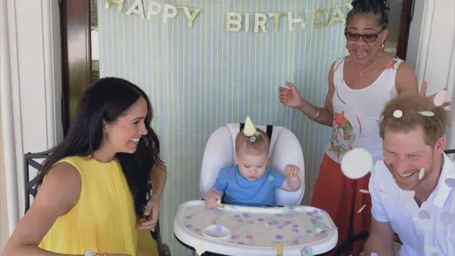 Meghan, Harry and Meghan's mother Doria celebrating Archie's first birthday