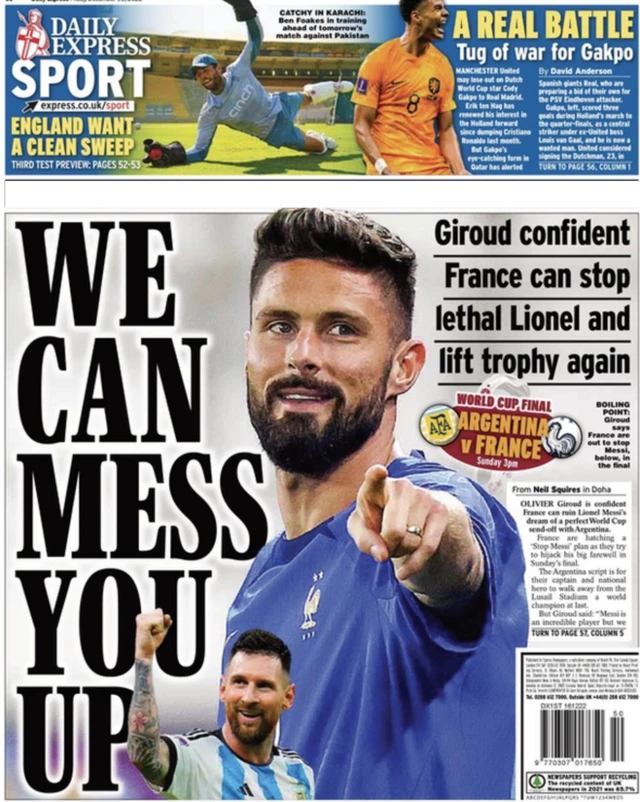 Daily Express back page Friday 16 December