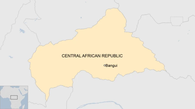 A map of the Central African Republic showing the capital, Bangui.