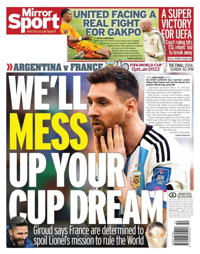 Daily Mirror back page 16 December