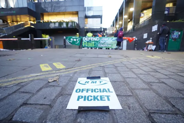 A picket line outside London's Euston train station