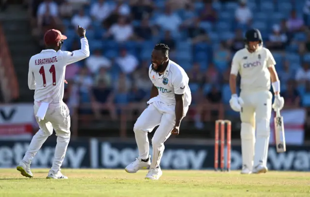 Kyle Mayers celebrates wicket