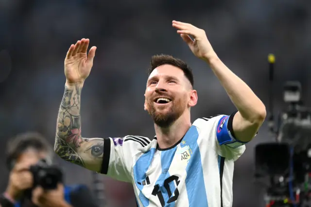 Lionel Messi celebrates winning the 2022 World Cup