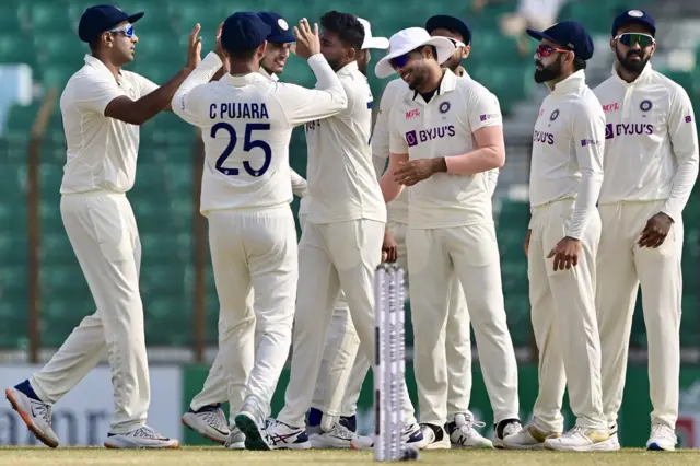 India celebrating a wicket against Bangladesh