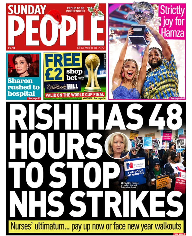 The headline in the Sunday People reads 'Rishi has 48 hours to stop NHS strikes'