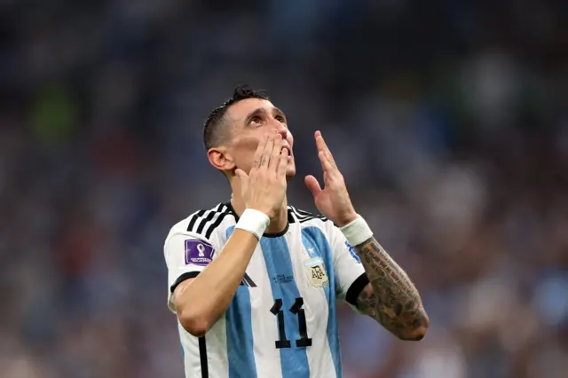 Angel di Maria in tears after scoring Argentina's second goal against France in the World Cup final