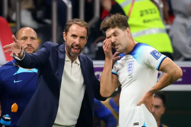 Gareth Southgate gives instructions to John Stones