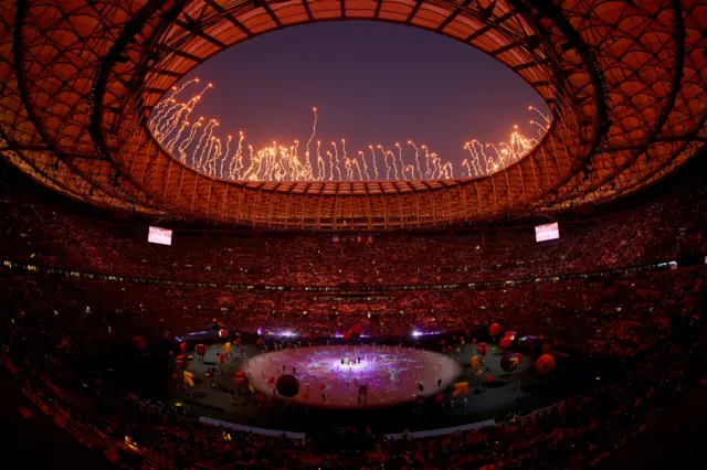 Fireworks at the closing ceremony of the Qatar 2022 World Cup ahead of the football final match between Argentina and France at Lusail Stadium in Lusail, north of Doh