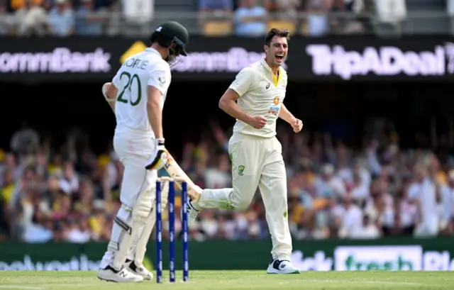 Pat Cummins celebrating a wicket