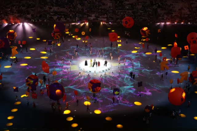 General view as artists perform during the closing ceremony of the Qatar 2022 World Cup ahead of the football final match between Argentina and France at Lusail Stadium in Lusail, north of Doh