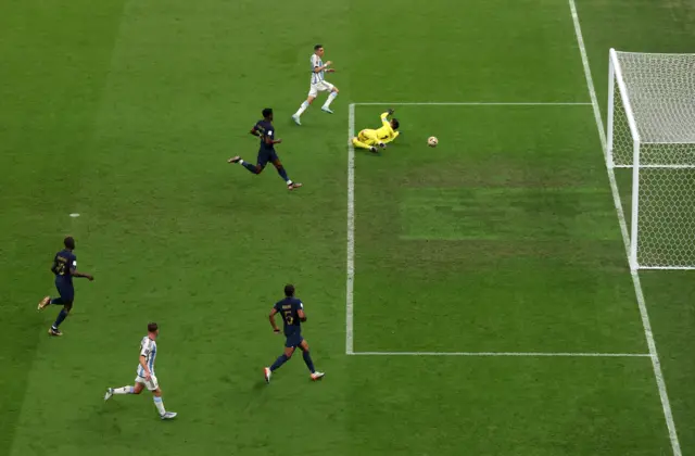 Angel di Maria scores Argentina's second goal in the 2022 World Cup final against France
