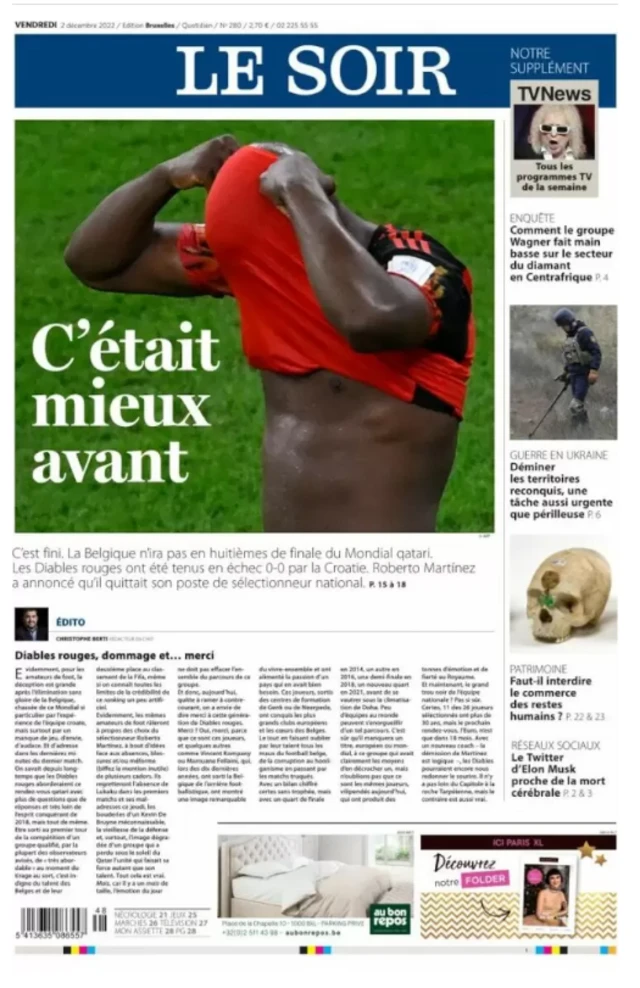 The front page of Le Soir with the headline: "It was better before"