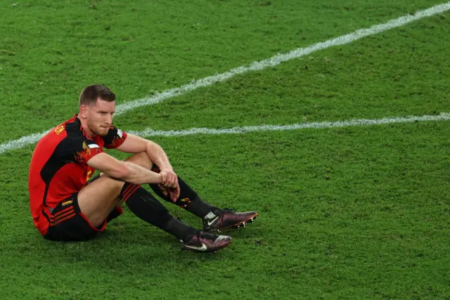 Jan Vertonghen #5 Belgium reacts on the ground after the FIFA World Cup Qatar 2022 Group F match between Croatia and Belgium at Ahmad Bin Ali Stadium