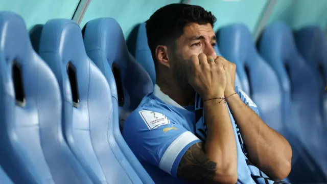 Luis Suarez looks emotional at full-time